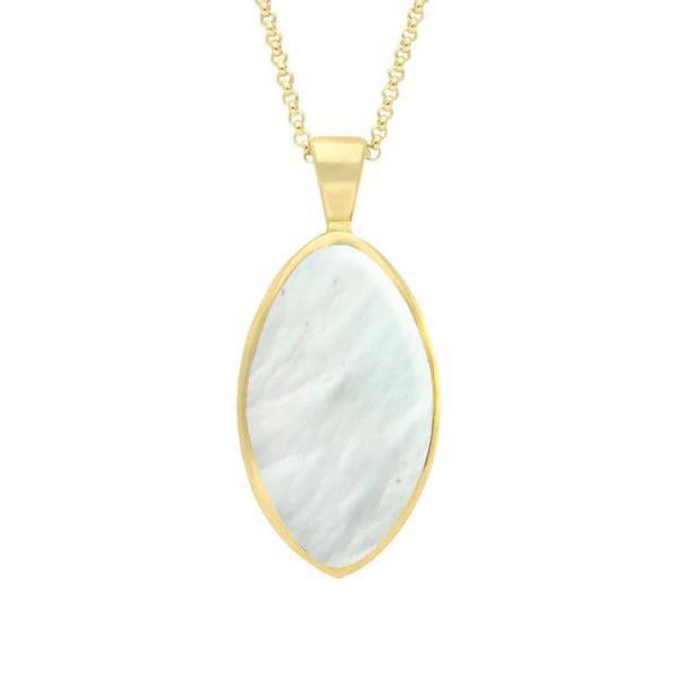 9ct Yellow Gold Mother of Pearl Oval Necklace - Yellow Gold