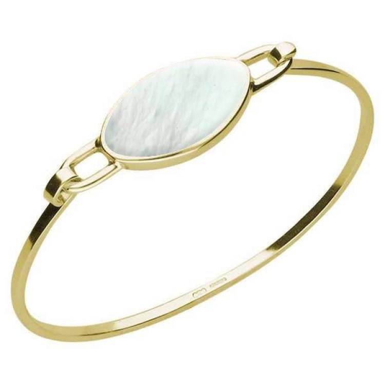 9ct Yellow Gold Mother of Pearl Oval Slim Bangle - Yellow Gold
