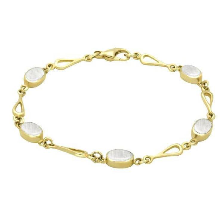 9ct Yellow Gold Mother of Pearl Oval Spoon Link Bracelet