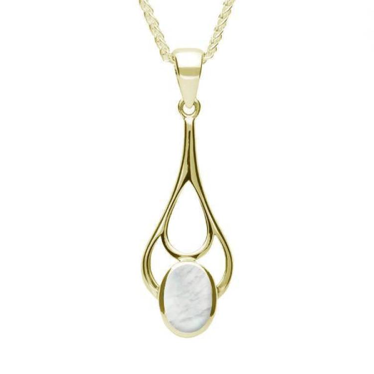 9ct Yellow Gold Mother of Pearl Oval Spoon Necklace - Yellow Gold
