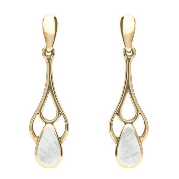 9ct Yellow Gold Mother of Pearl Pear Spoon Earrings - Yellow Gold
