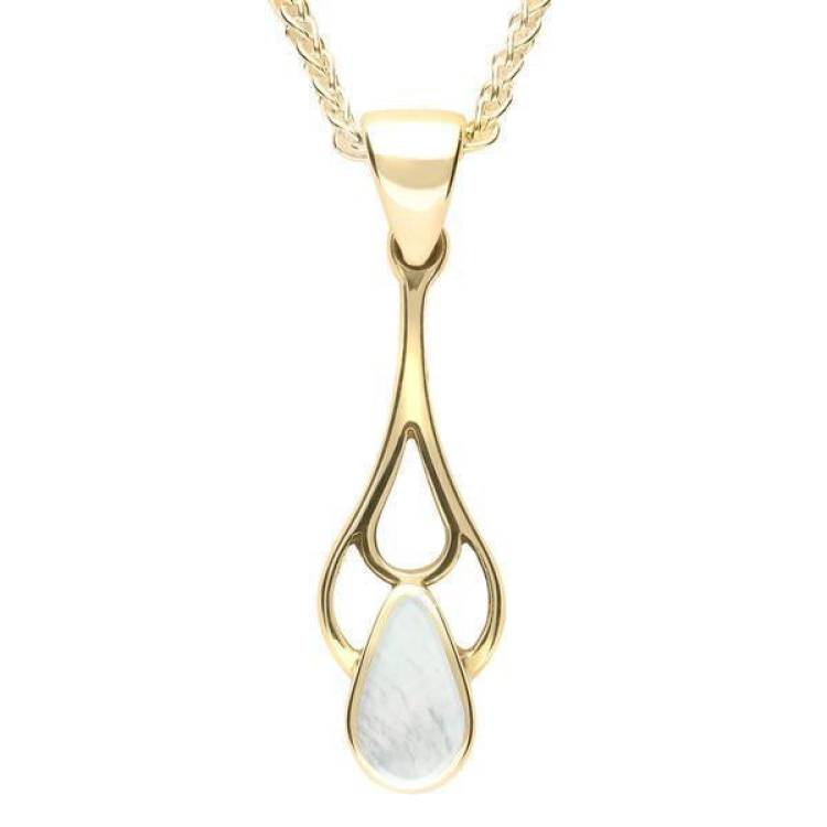 9ct Yellow Gold Mother of Pearl Pear Spoon Necklace - Yellow Gold