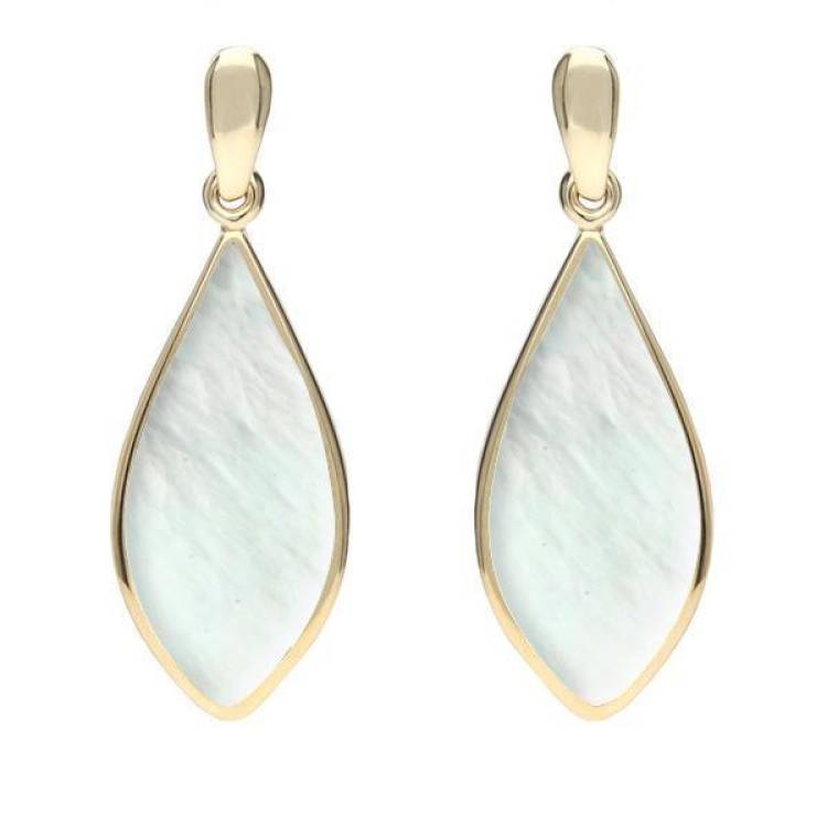 9ct Yellow Gold Mother of Pearl Pointed Pear Drop Earrings - Yellow Gold