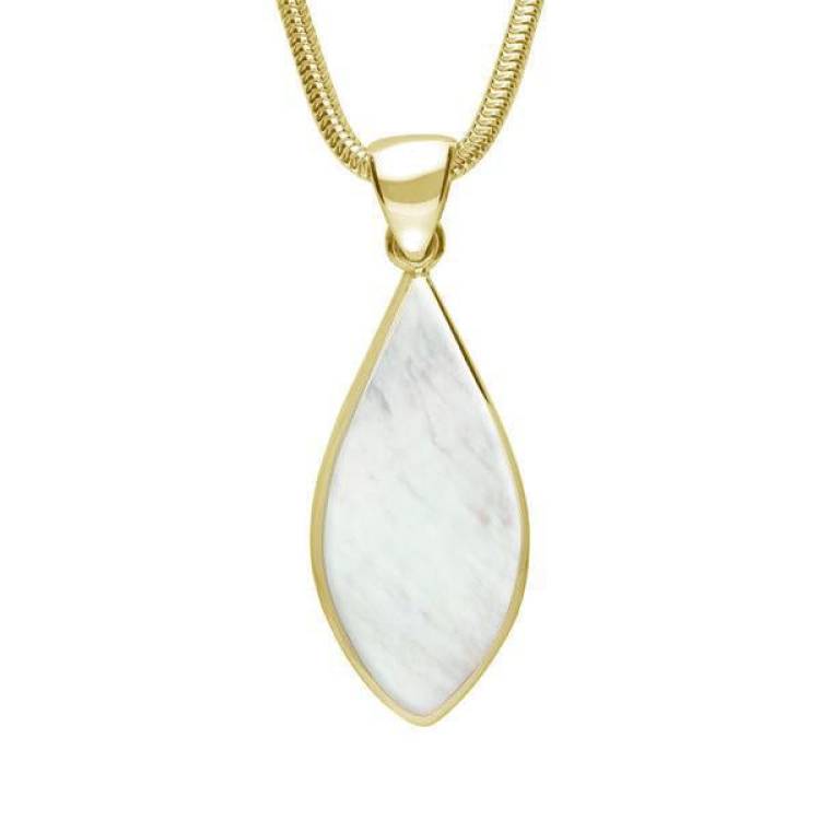 9ct Yellow Gold Mother of Pearl Pointed Pear Necklace - Yellow Gold