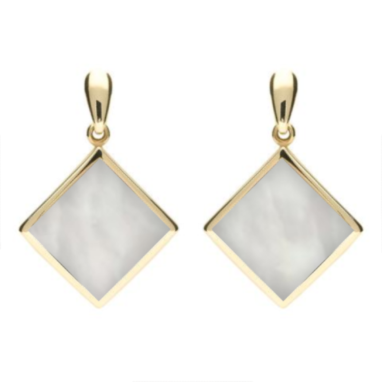 9ct Yellow Gold Mother of Pearl Rhombus Drop Earrings - Yellow Gold