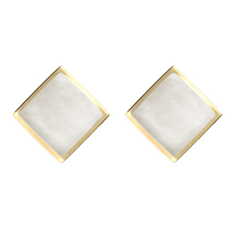 9ct Yellow Gold Mother of Pearl Rhombus Earrings - Yellow Gold