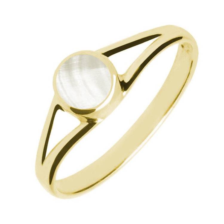 9ct Yellow Gold Mother of Pearl Round Split Shoulder Ring - Yellow Gold
