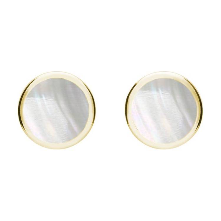9ct Yellow Gold Mother of Pearl Round Stud Earrings - Yellow Gold