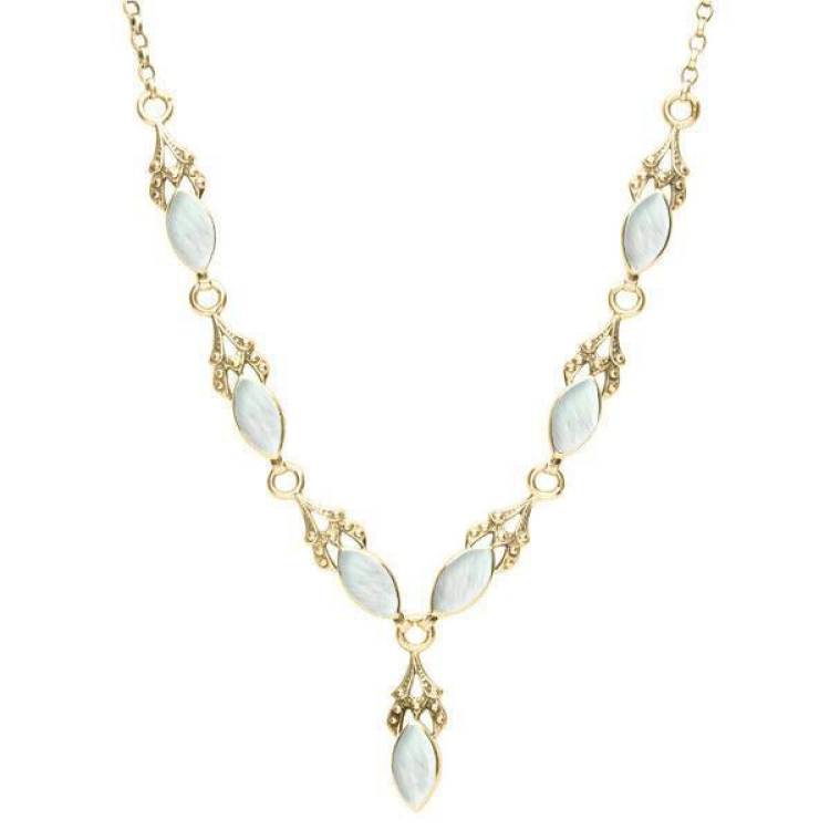 9ct Yellow Gold Mother of Pearl Seven Stone Marquise Necklace - Yellow Gold