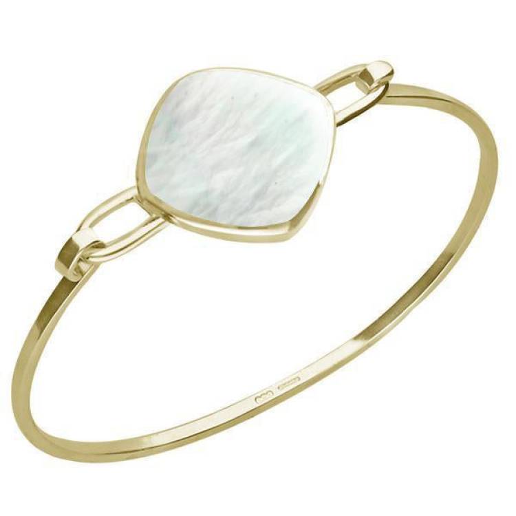 9ct Yellow Gold Mother of Pearl Slim Cushion Bangle - Option1 Value Yellow Gold