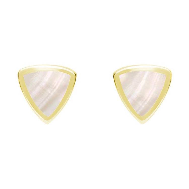9ct Yellow Gold Mother of Pearl Small Curved Triangle Stud Earrings - Yellow Gold