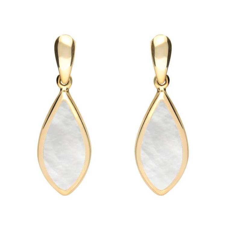 9ct Yellow Gold Mother of Pearl Small Pointed Pear Drop Earrings - Yellow Gold
