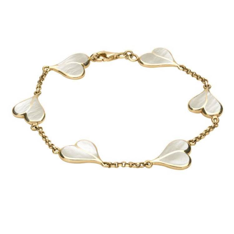9ct Yellow Gold Mother of Pearl Split Heart Bracelet - Yellow Gold