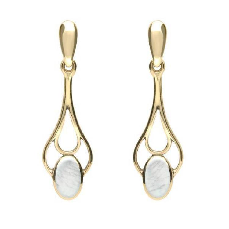 9ct Yellow Gold Mother of Pearl Spoon Drop Earrings - Yellow Gold