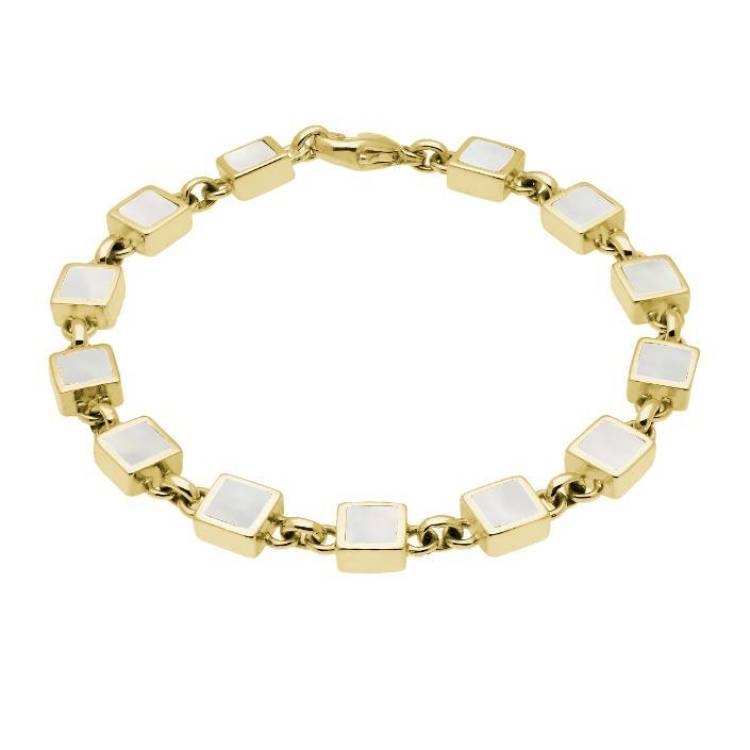 9ct Yellow Gold Mother of Pearl Square Stone Bracelet - Option1 Value Yellow Gold
