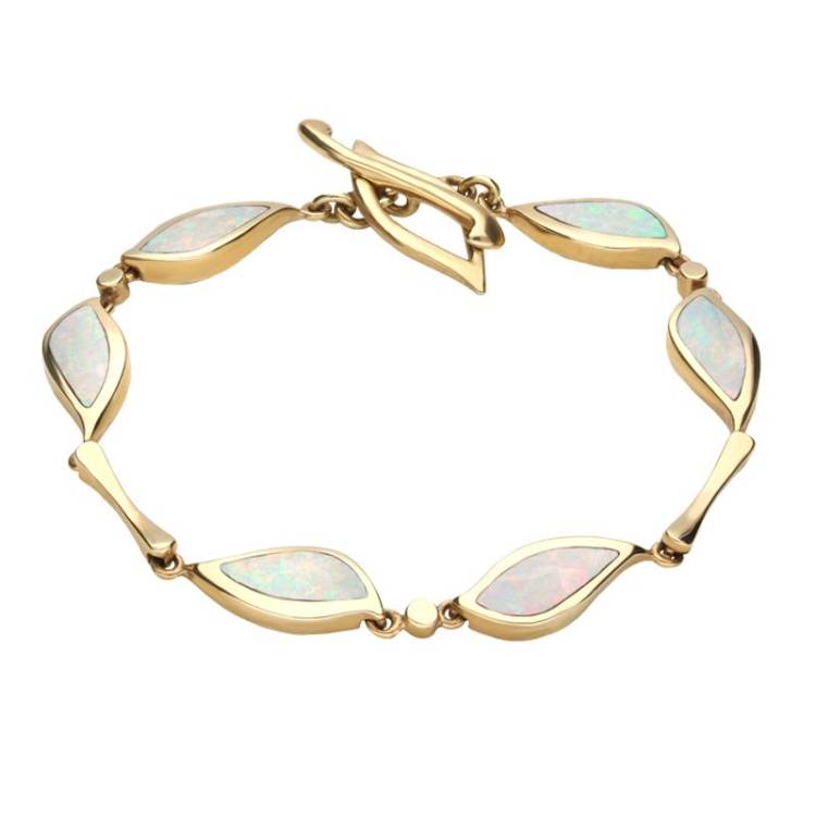 9ct Yellow Gold Opal Six Stone Leaf Bracelet - Yellow Gold