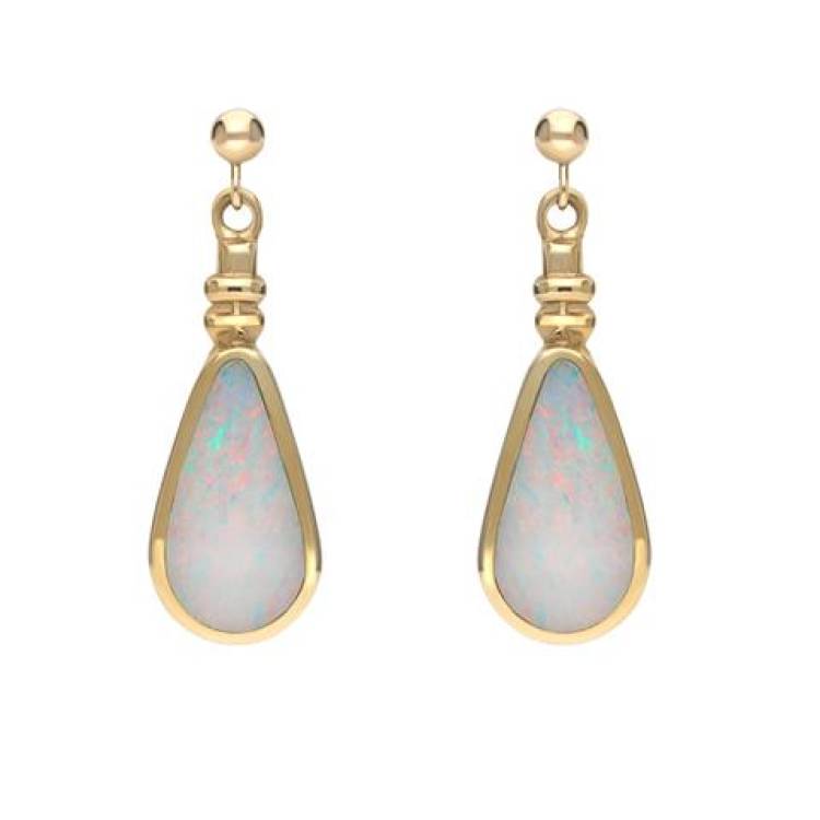 9ct Yellow Gold Opal Bottle Top Pear Drop Earrings - Yellow Gold