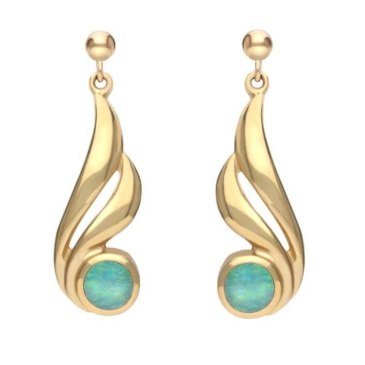 9ct Yellow Gold Opal Double Twist Drop Earrings - Yellow Gold