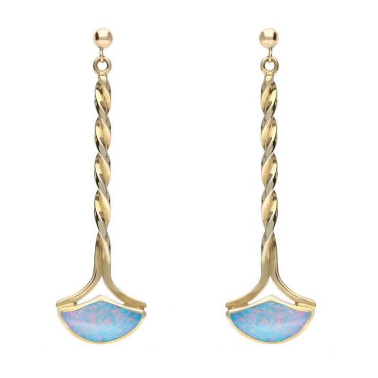 9ct Yellow Gold Opal Drop Twist Fan Earrings - Yellow Gold