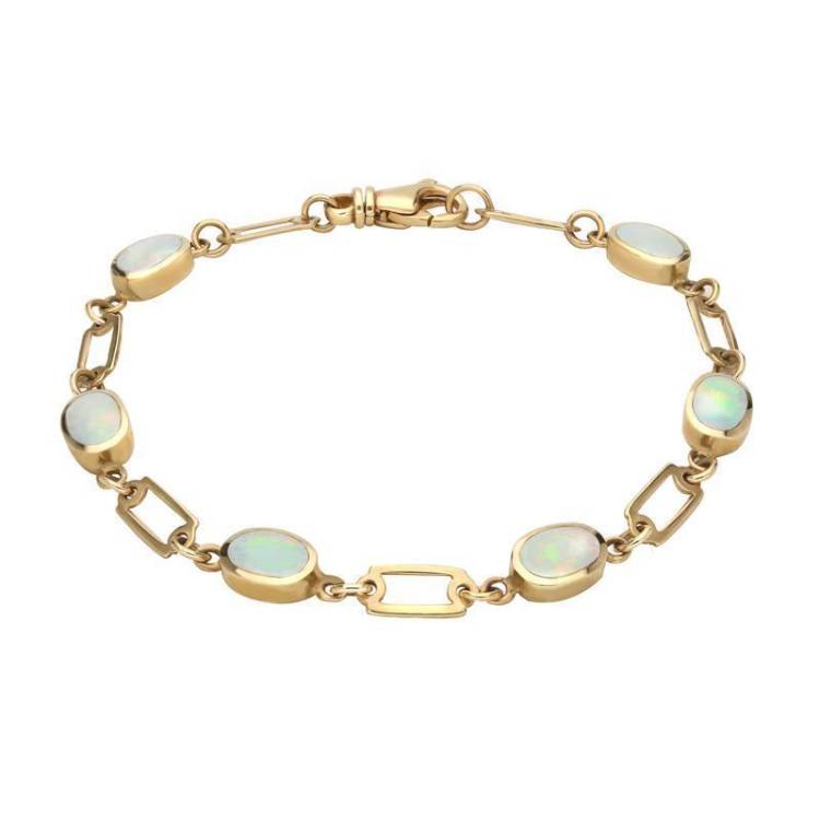 9ct Yellow Gold Opal Oval Linked Bracelet - Yellow Gold