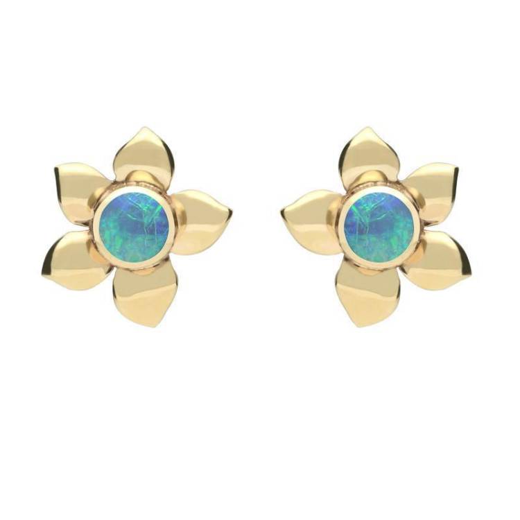 9ct Yellow Gold Opal Petal Stud Earrings - Option1 Value Yellow Gold