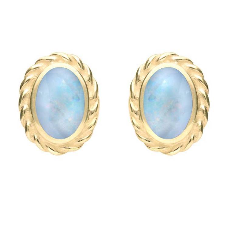 9ct Yellow Gold Opal Rope Edge Earrings - Yellow Gold