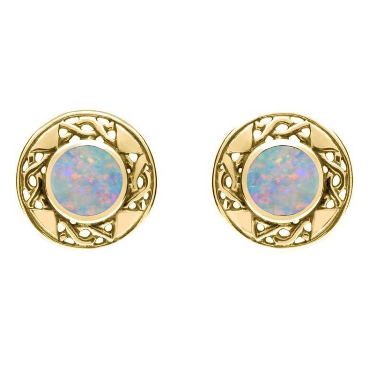 9ct Yellow Gold Opal Round Celtic Stud Earrings - Yellow Gold