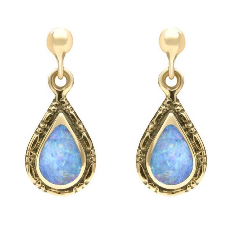 9ct Yellow Gold Opal Small Pear Bead Drop Earrings - Yellow Gold