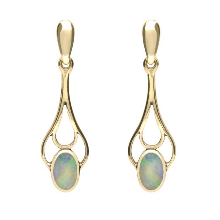 9ct Yellow Gold Opal Spoon Drop Earrings - Yellow Gold