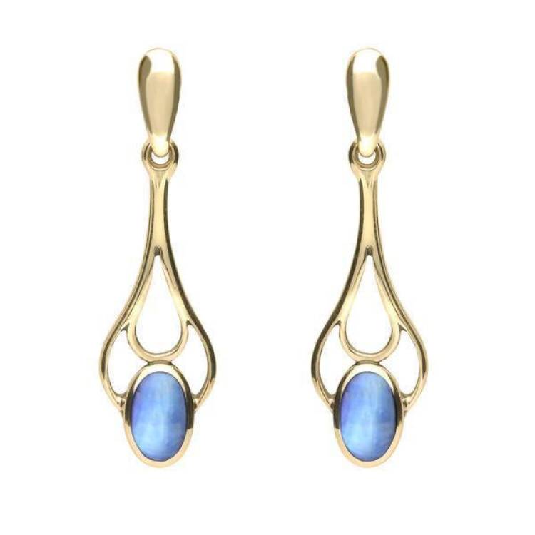 9ct Yellow Gold Moonstone Spoon Drop Earrings - Yellow Gold
