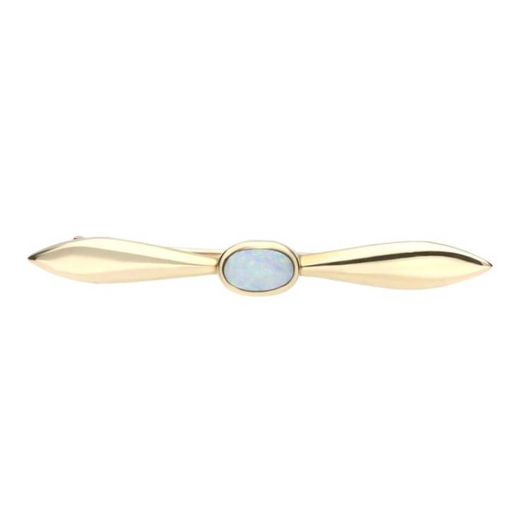 9ct Yellow Gold Opal Tapered Bar Brooch - Yellow Gold