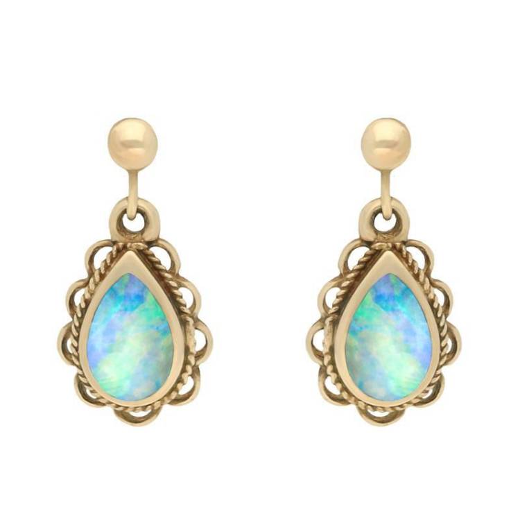 9ct Yellow Gold Oval Rope Frill Pear Drop Earrings - Yellow Gold