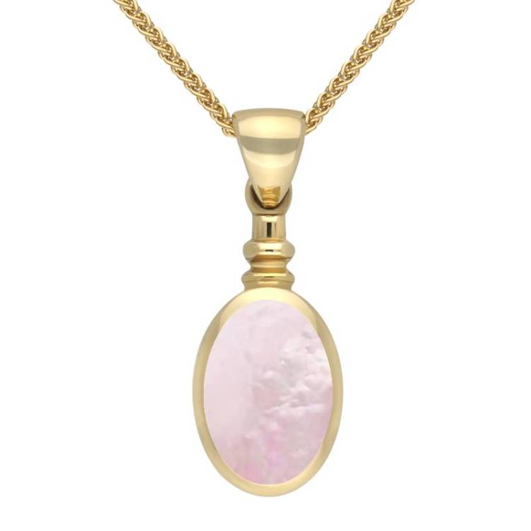 9ct Yellow Gold Pink Mother Of Pearl Bottletop Necklace - Yellow Gold