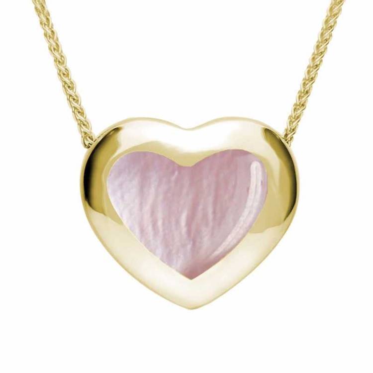 9ct Yellow Gold Pink Mother Of Pearl Framed Heart Necklace - Yellow Gold