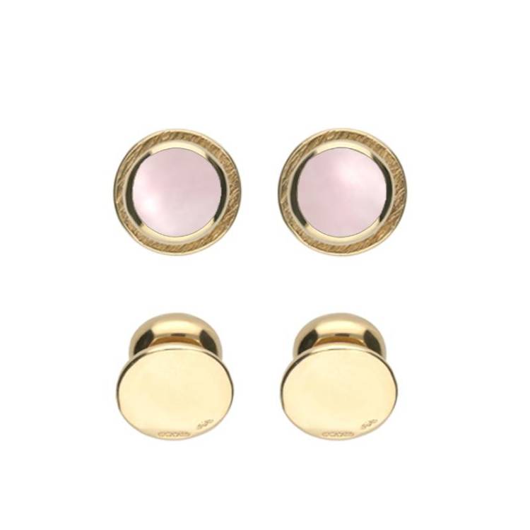 9ct Yellow Gold Pink Mother Of Pearl Shirt Studs