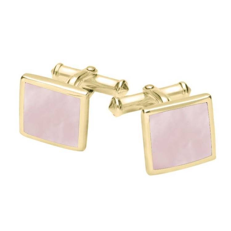 9ct Yellow Gold Pink Mother Of Pearl Square Flat Cufflinks - Option1 Value
