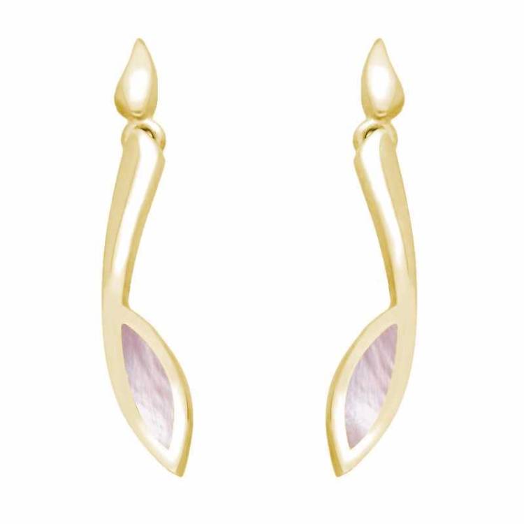 9ct Yellow Gold Pink Mother Of Pearl Toscana Long Marquise Drop Earrings - Yellow Gold