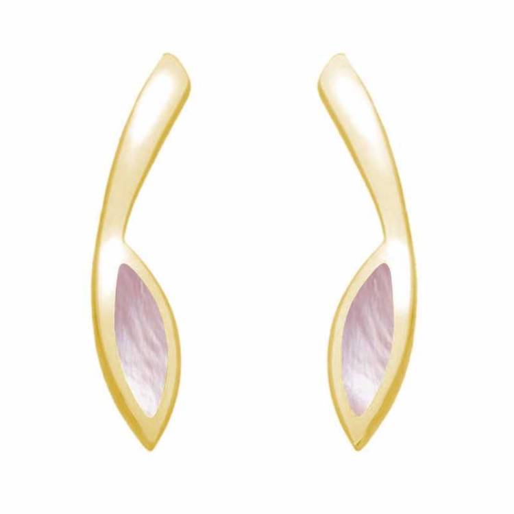 9ct Yellow Gold Pink Mother Of Pearl Toscana Long Marquise Stud Earrings - Yellow Gold