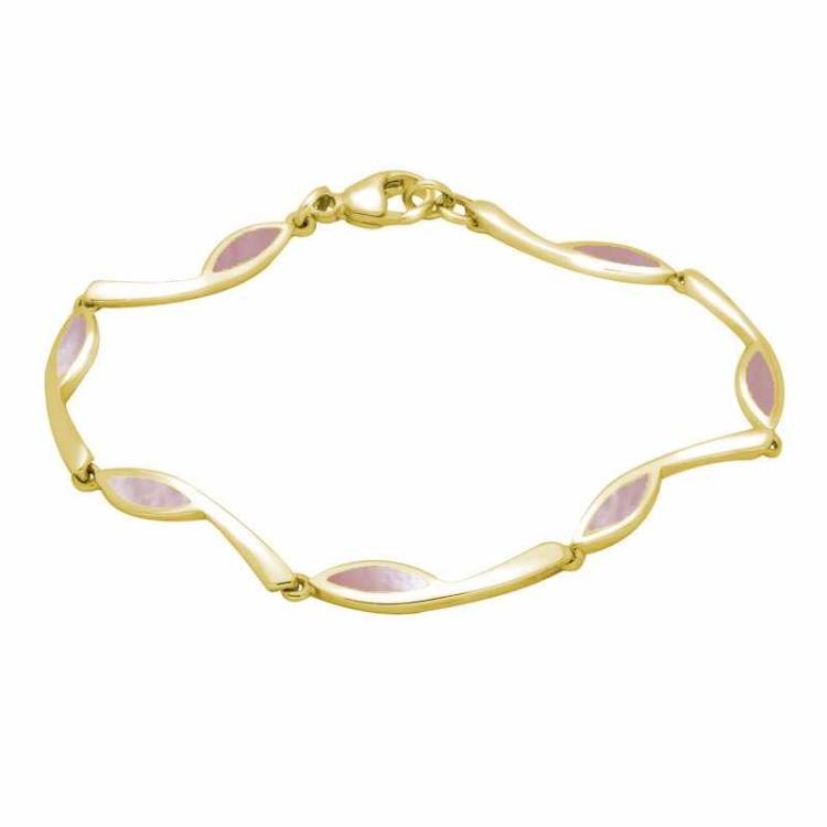 9ct Yellow Gold Pink Mother Of Pearl Toscana Marquise Link Bracelet - Yellow Gold