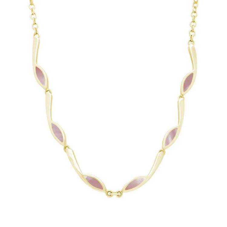 9ct Yellow Gold Pink Mother Of Pearl Toscana Marquise Link Necklace - Yellow Gold