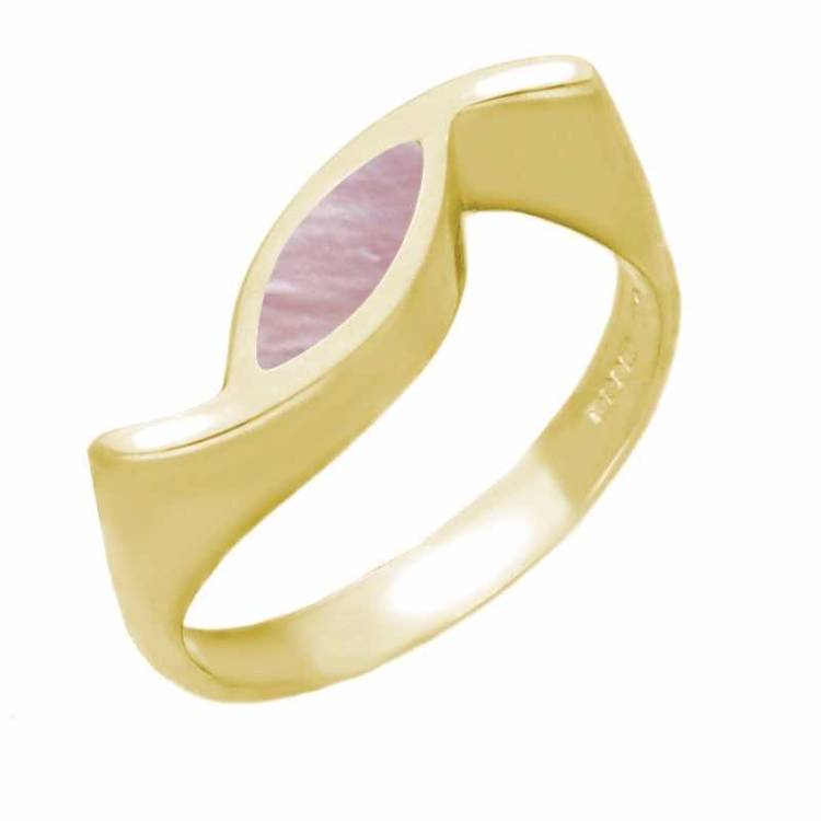 9ct Yellow Gold Pink Mother Of Pearl Toscana Overlapping Marquise Ring - Yellow Gold
