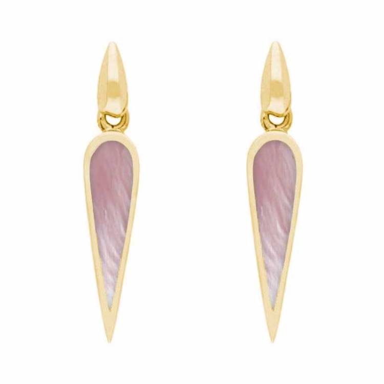 9ct Yellow Gold Pink Mother Of Pearl Toscana Slim Pear Drop Earrings - Yellow Gold