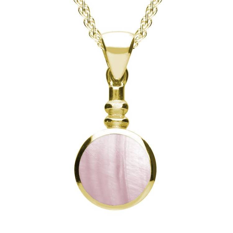 9ct Yellow Gold Pink Mother of Pearl Bottle Top Necklace - Yellow Gold