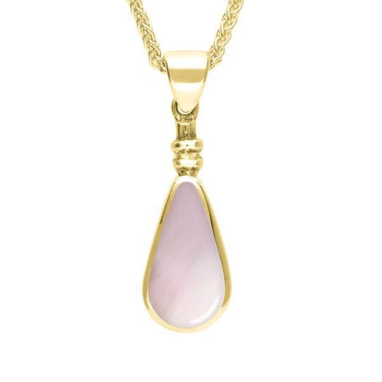 9ct Yellow Gold Pink Mother of Pearl Bottle Top Pear Necklace - Yellow Gold