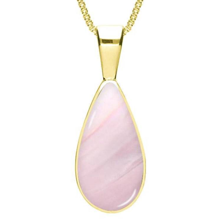 9ct Yellow Gold Pink Mother of Pearl Classic Teardrop Necklace - Yellow Gold