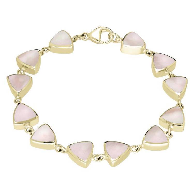 9ct Yellow Gold Pink Mother of Pearl Curved Triangle Bracelet - Yellow Gold