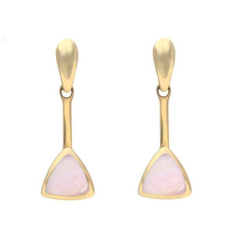 9ct Yellow Gold Pink Mother of Pearl Curved Triangle Drop Earrings - Yellow Gold