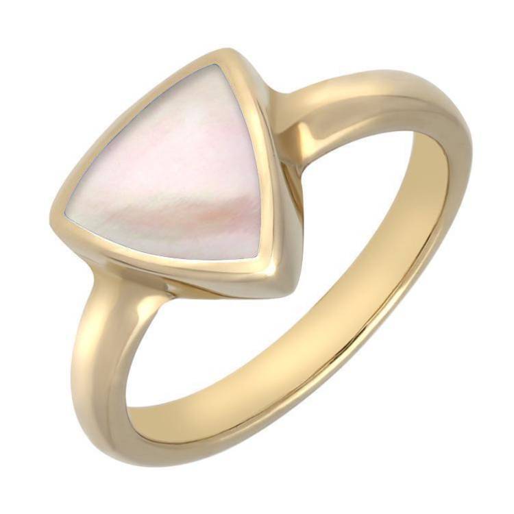 9ct Yellow Gold Pink Mother of Pearl Curved Triangle Ring - Yellow Gold