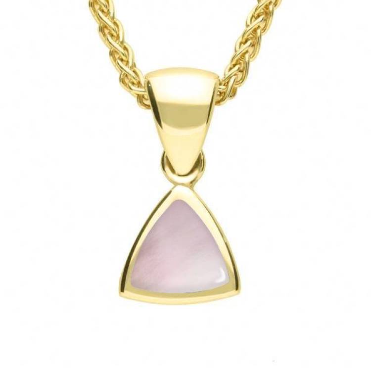 9ct Yellow Gold Pink Mother of Pearl Curved Triangle Small Necklace - Yellow Gold