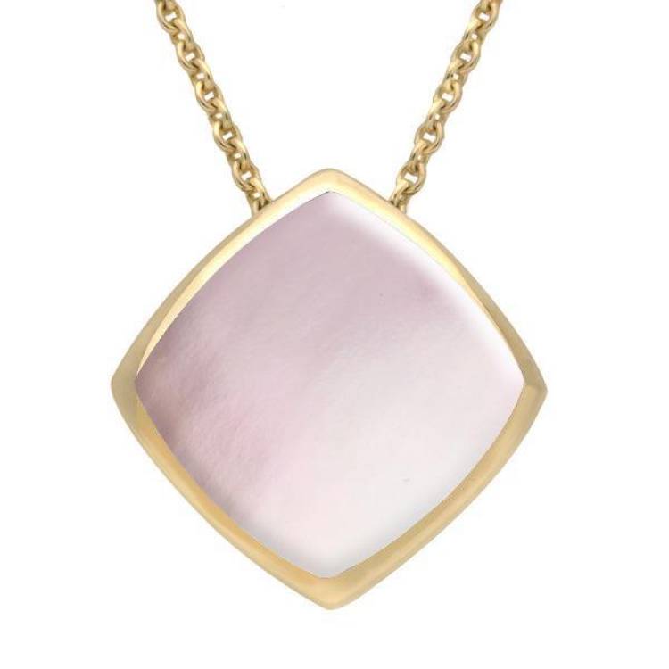 9ct Yellow Gold Pink Mother of Pearl Cushion Necklace - Yellow Gold